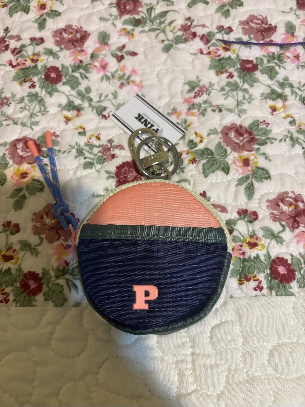 PINK Victoria's Secret Pink and Navy Round Kids Coin Pouch Keychain bag charm
